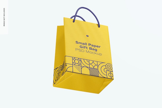 Small paper gift bag with rope handle mockup, floating