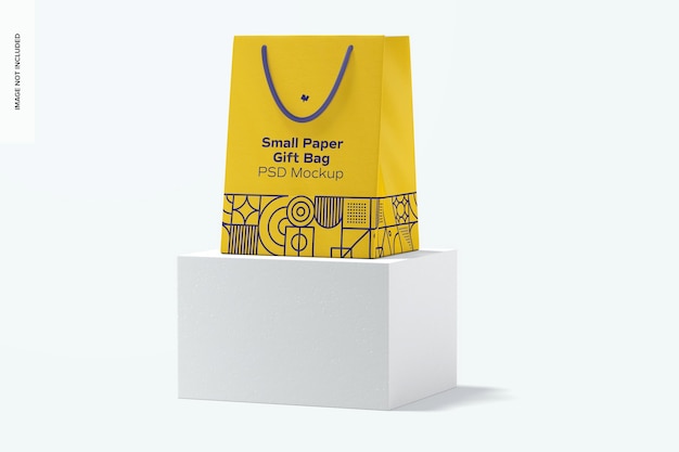 PSD small paper gift bag with rope handle mockup
