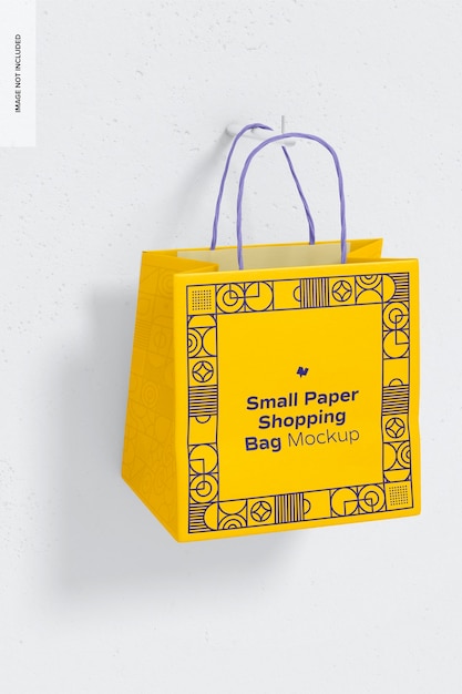 PSD small paper shopping bag mockup, hanging