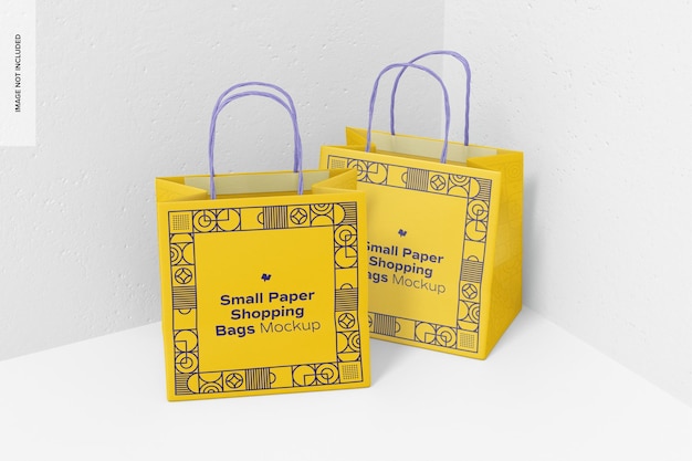 Small Paper Shopping Bags Mockup, Perspective