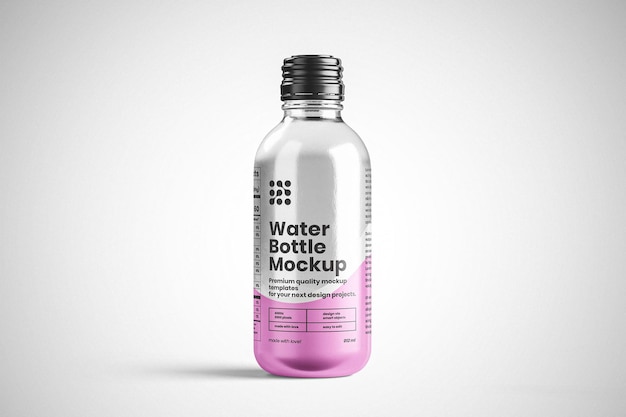 PSD small plastic water bottle mockup with black cap