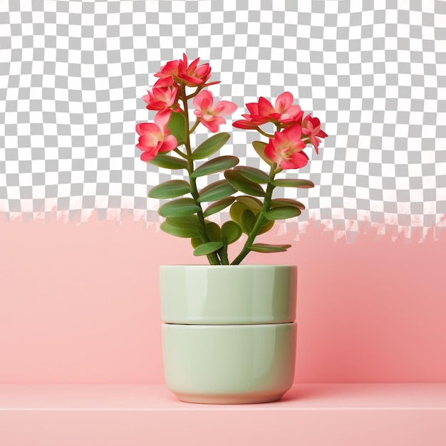 PSD small potted plant with pink flowers in black vase