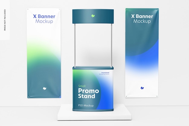 Small promo stand with x banners mockup