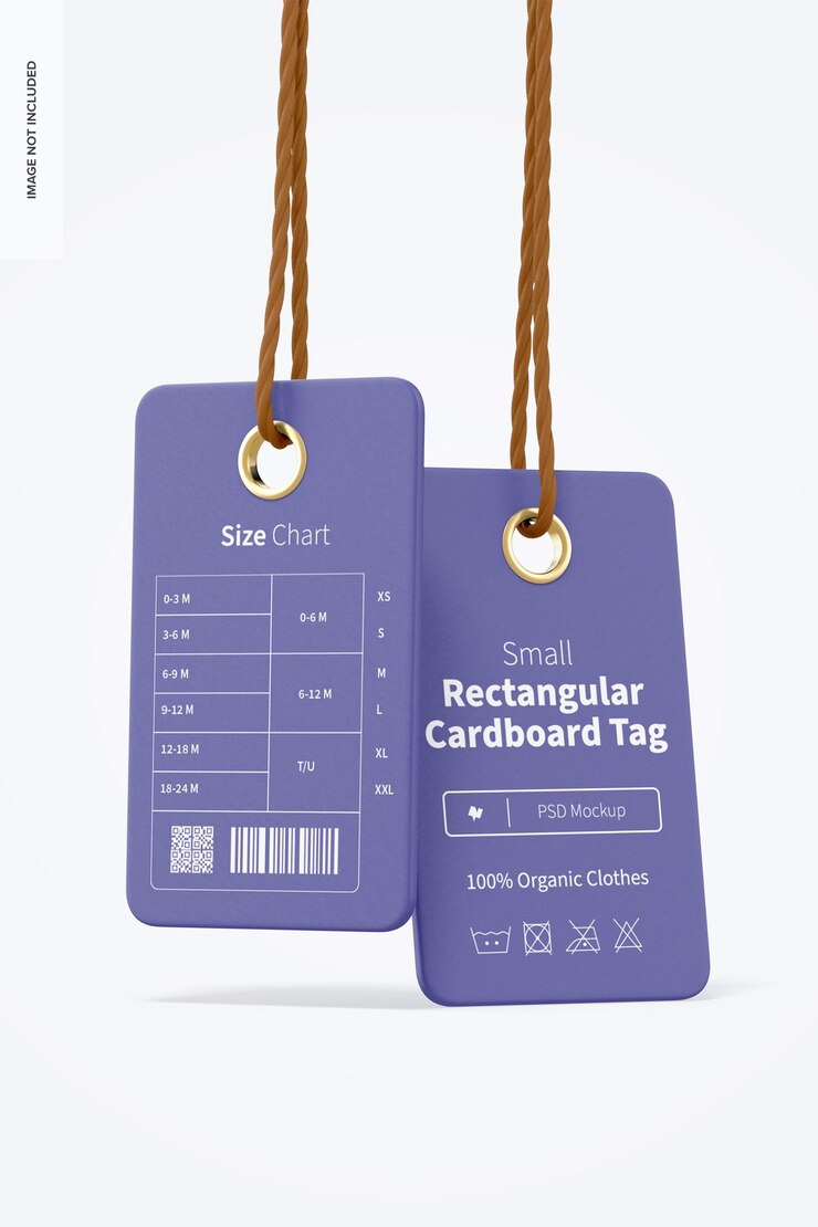 PSD small rectangular cardboard tags mockup, hanging