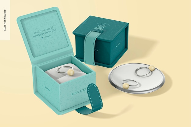 PSD small ring box mockup, opened