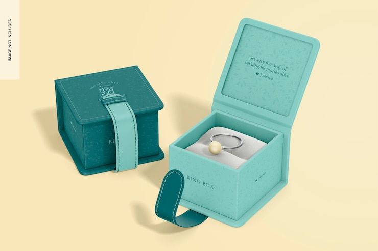 PSD small ring box mockup, perspective