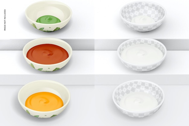 Small sauce dishes set mockup