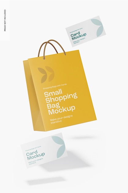 Small shopping bag with gift cards mockup, floating