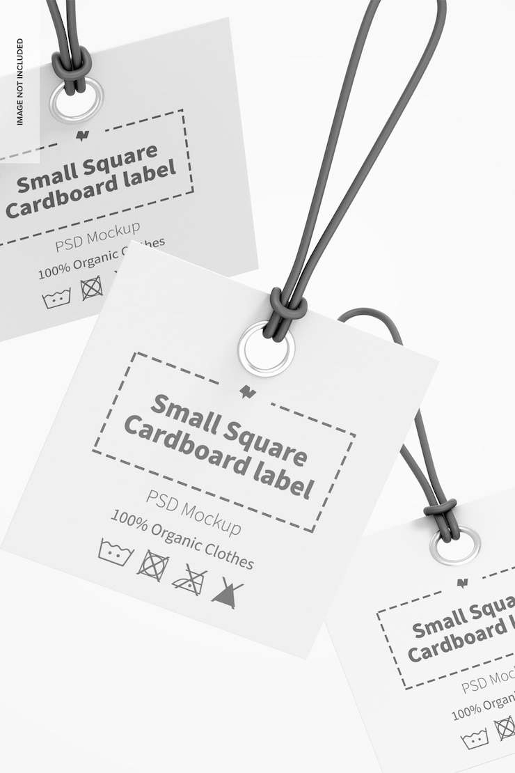 PSD small square cardboard labels set mockup