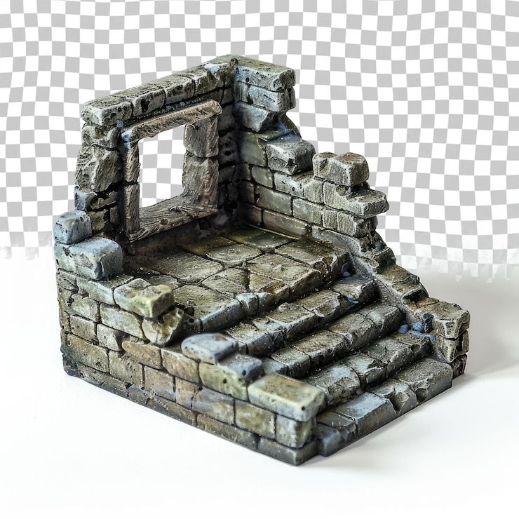 PSD a small stone model of a building with a door open