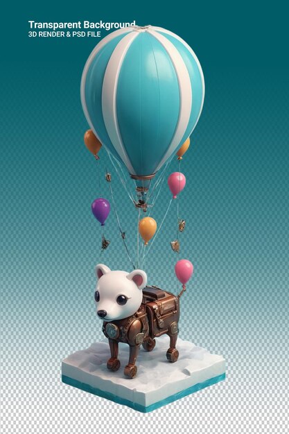 PSD a small toy bear is flying in a hot air balloon with balloons