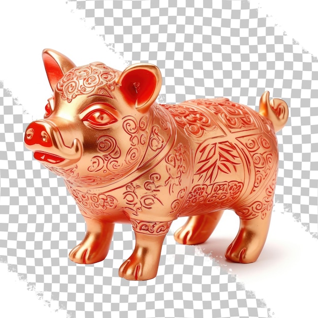 A small toy sculpture of a pig for tourists in the year of the pig isolated on transparent background