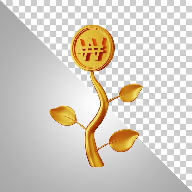 Small Tree with Won Coin 3d Rendering