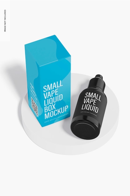 Mockup di piccola scatola di liquidi vape, veduta dall'alto