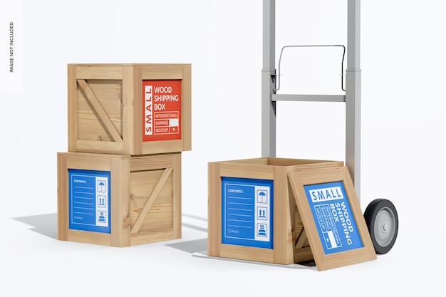 PSD small wood shipping boxes mockup stacked