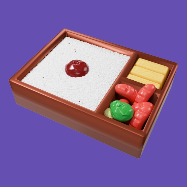 PSD a small wooden box with a red and green item in it bento lunch box