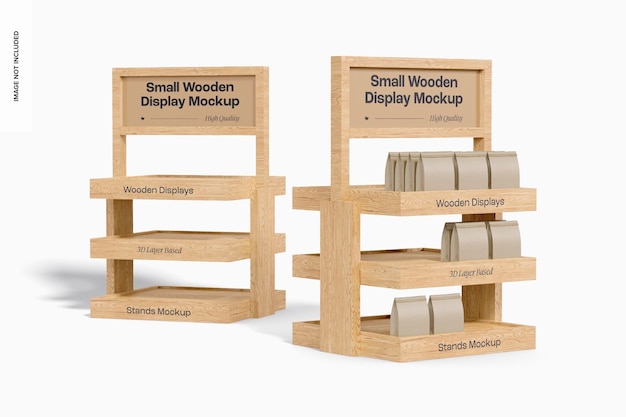 PSD small wooden display mockup, side view