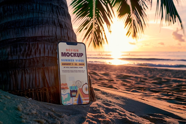 PSD smarphone  on the beach summertime mockup