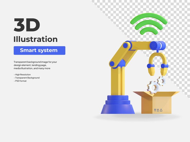 PSD интеллектуальная автоматизация производства интернета вещей 3d значок иллюстрации