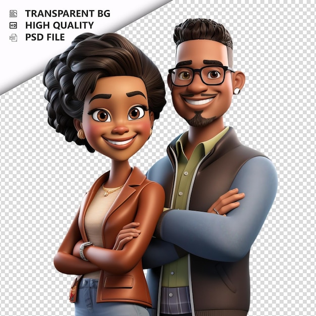 PSD smart black couple 3d cartoon style white background isol