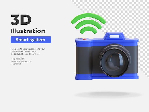 Smart camera system internet of thing 3d icon illustration