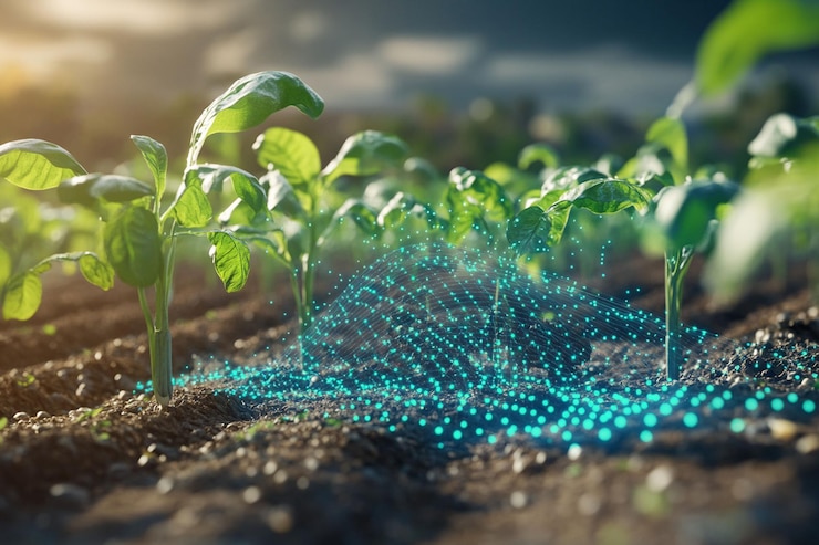 PSD smart farming technology data points analyze plant growth in a field