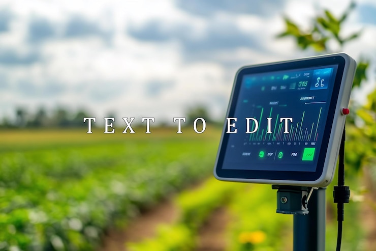 PSD smart farming technology display showing crop data in a field