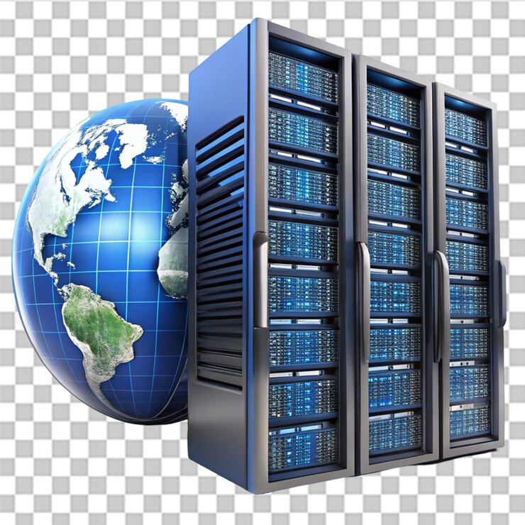 PSD smart global data center system isolated on transparent background