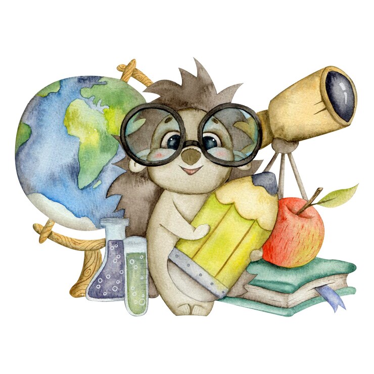 PSD smart hedgehog schoolboy with glasses and pencil