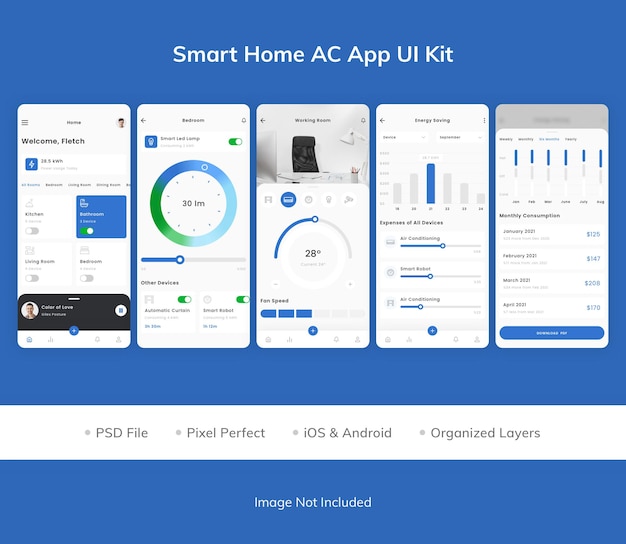 Комплект пользовательского интерфейса приложения smart home ac