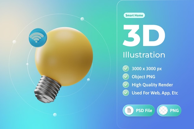 PSD illustrazione 3d della lampada della casa intelligente