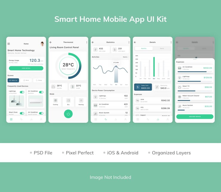 PSD smart home mobile app ui kit