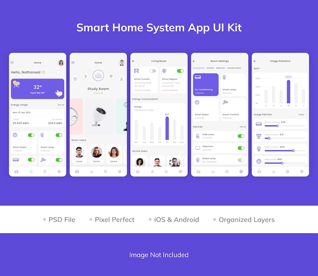 PSD Комплект пользовательского интерфейса приложения smart home system