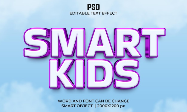 Smart kids 3d bewerkbaar teksteffect Premium Psd met achtergrond