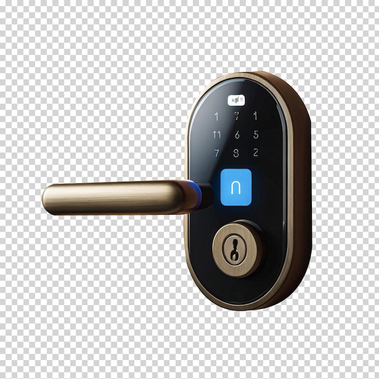PSD smart lock for door isolated on transparent background