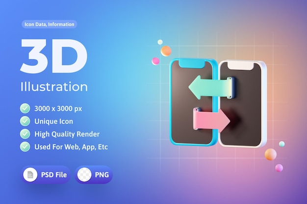 Smart phone Data transfer 3d icon Illustration