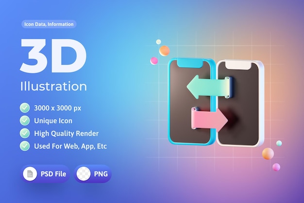 PSD Смартфон передача данных 3d значок иллюстрация