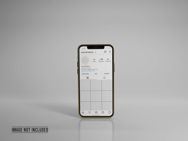 스마트 폰 Instagram UI 모형 3D 렌더링