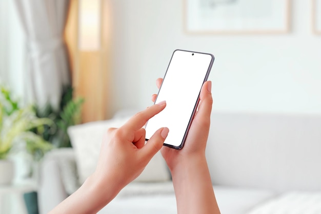 smart phone in living room interior