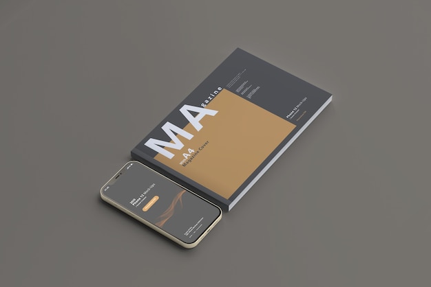 Smart phone mockup con rivista orizzontale