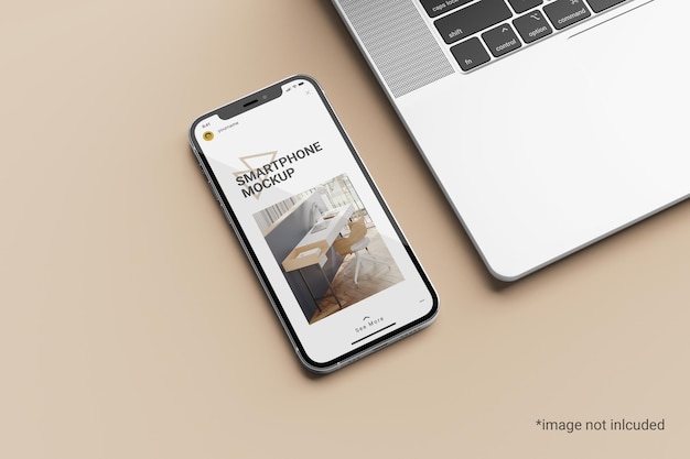 Smart Phone Screen Mockup beside a laptop