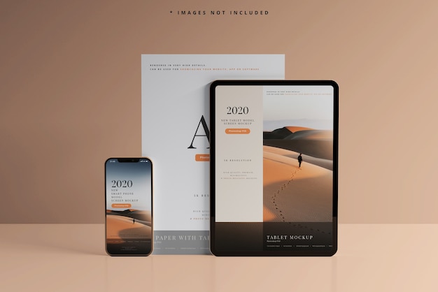 Smart phone and tablet with business cards mockups