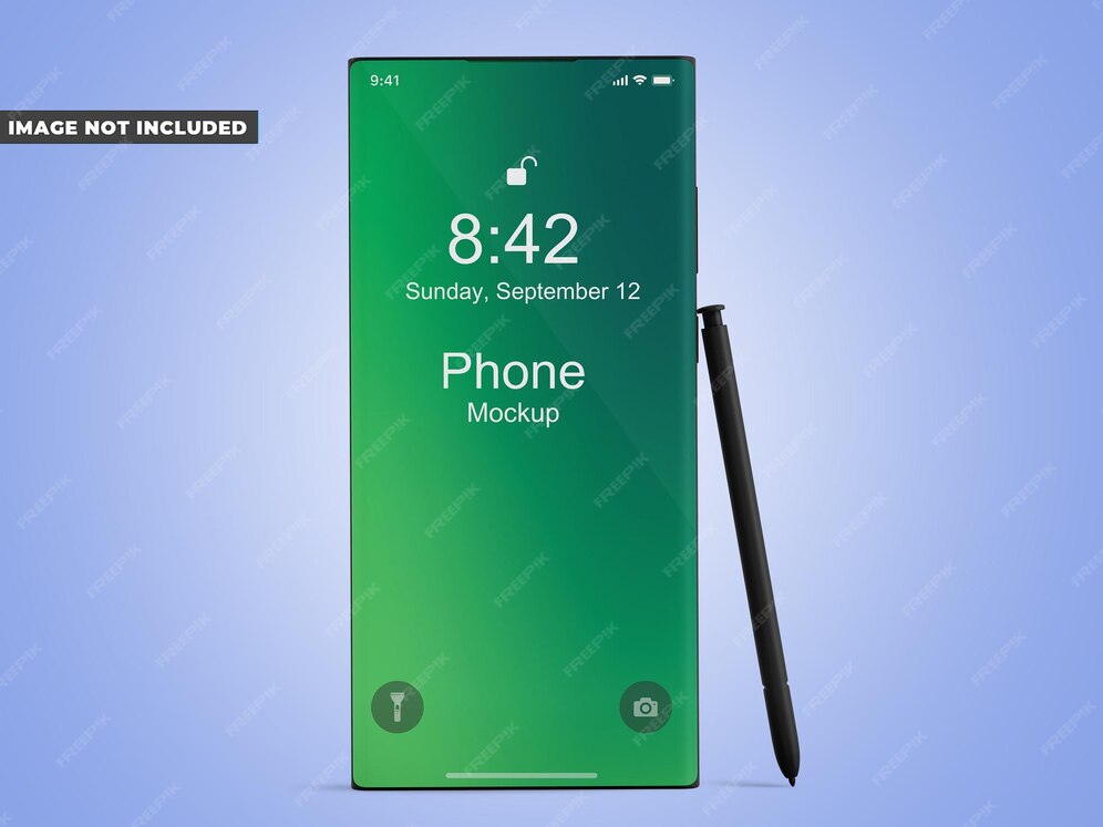 Premium PSD Smart phone with stylus mockup front view