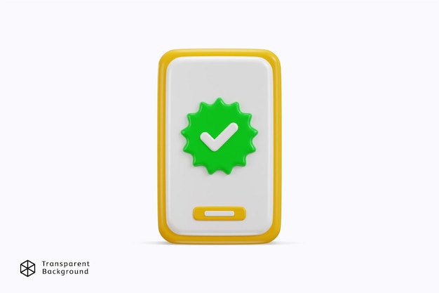 smart phone with verified icon 3d render concept of accept approve agree on application icon