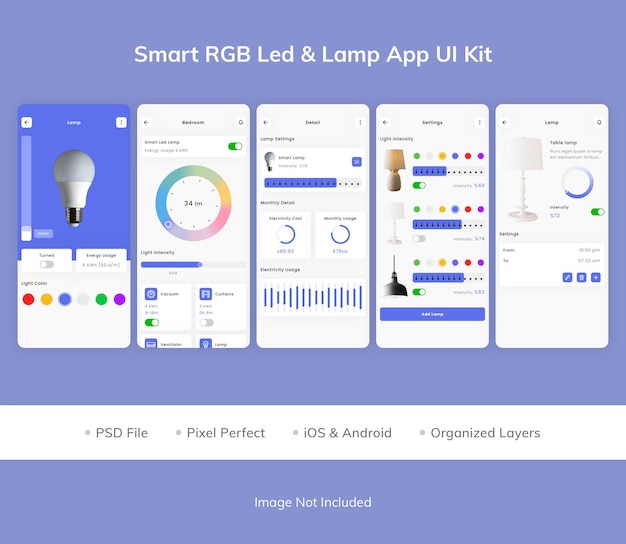 PSD kit ui per l'app della lampada dell'amplificatore led rgb intelligente