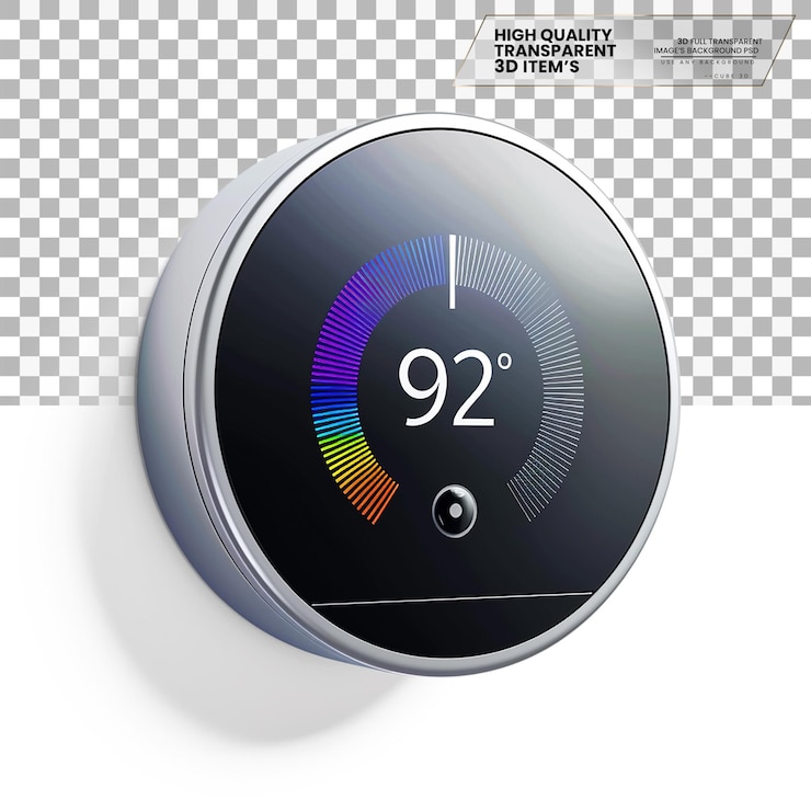PSD smart thermostat a thermostat that can be controlled remotely on transparent background