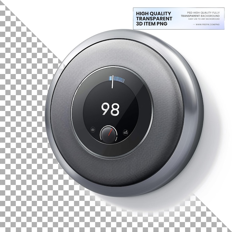 PSD smart thermostat with remote control on transparent background