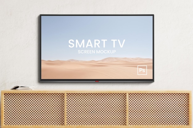 Smart TV Mockup на фоне стены PSD шаблон