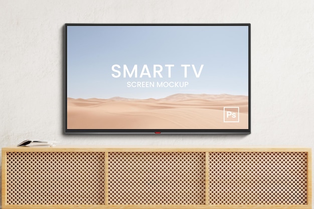 PSD smart tv mockup on wall background psd template