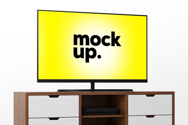 Smart TV-model op houten kast met zijperspectief